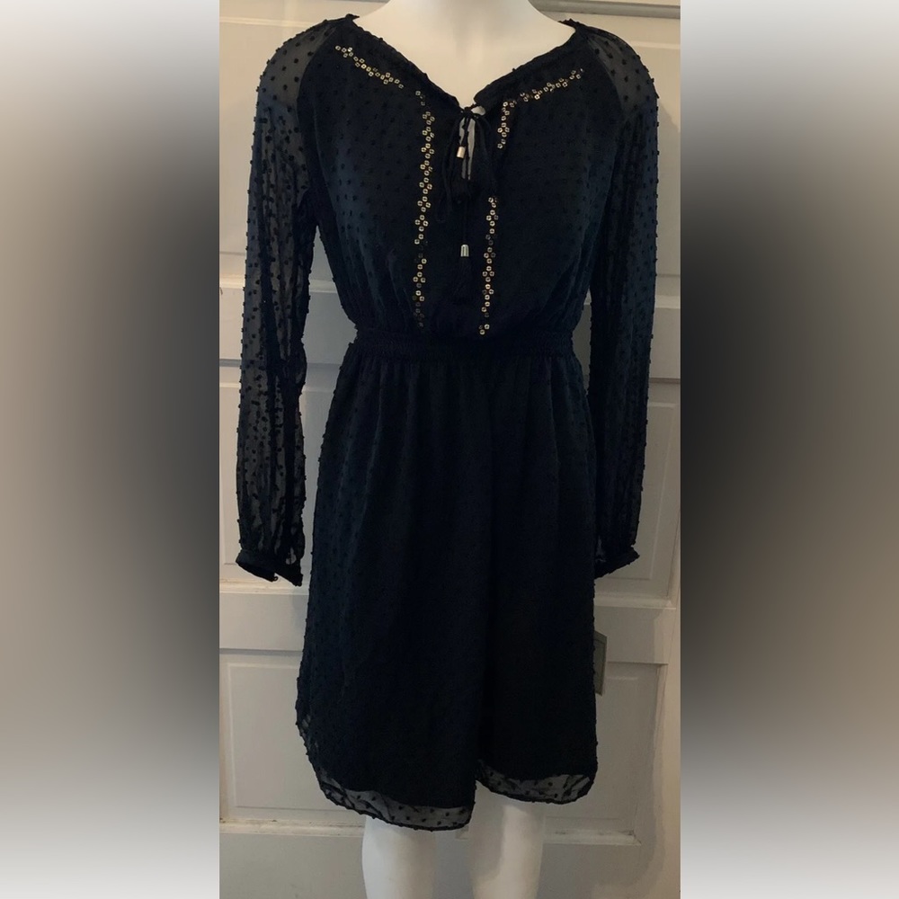 Victoria Beckham for Target Black Sheer Long Sleeve Dress Gold Sequin *NWT*